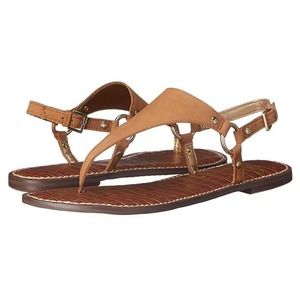 Sam Edelman Greta Suede T-Strap Flat Sandal Thong Ankle Strap Brown Tan …